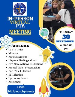Virtual PTA meeting announcement on September 30